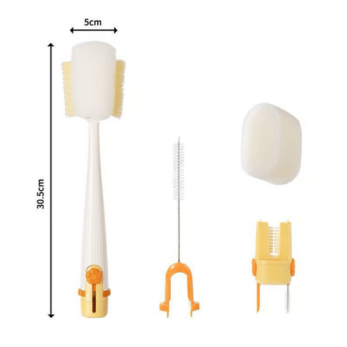 5-in-1 Bottle Cleaning Brush (Multifunctional)-Cream White [1 pack] + 3 replacement heads